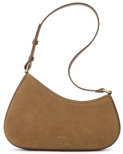 TORISKY Borsa Elegante da Donna,Piccola,a Mezzaluna,Borsellino da Passeggio,Borsetta con Tracolla Regolabile(FS101-Brown Suede)