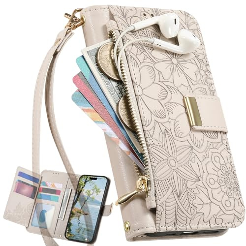 BAILI Funda Tipo Cartera para Motorola Moto G54 5G, Case de Flores con Ranuras para Tarjetas y Soporte, Bolso de Mano con Bolsillo y Cremallera para Motorola Moto G54 5G-Gris