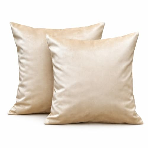 PERSOGO Kissenbezug 40x40 cm Kissenbezüge 2er Set Kissen Samt Kuschelkissen Zierkissen Dekokissen für Sofa, Bett, Dekoration, Maschinenwäsche (Beige)