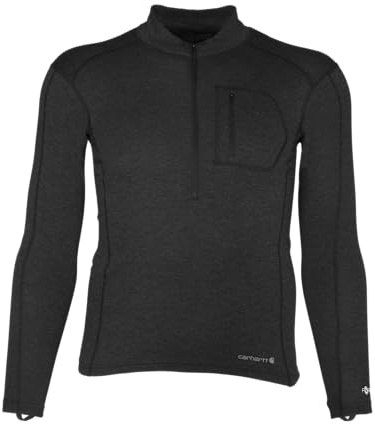 Carhartt Men's Force Heavyweight Synthetic-Wool Blend Base Layer Quarter-Zip Pocket Top, Black Heather, Small