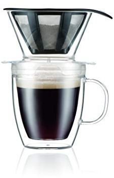 Bodum 12oz Pour Over Coffee Dripper Set w/Double Wall Mug and Reusable Permanent Filter, Plastic, BPA-Free, Clear