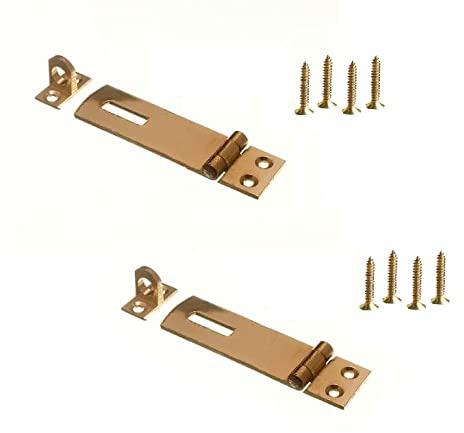 TERF® Solid Brass Hasp and Staple Set 50mm [ 2 inch ] including Fixing Screw For Use with Outdoor House Cabinet Cupboard Cage Door and Multi Purpose Use - Pack of 2