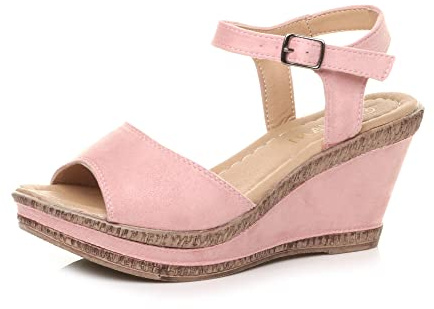 AJVANI Kvinnor damer hög kilklack plattformsspänne sommar peeptoe sandaler storlek, Blekrosa mocka, 40 EU