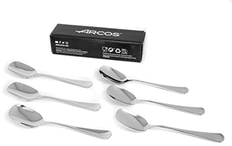 Arcos Serie Madrid - Juego 6 Cucharas de Helado en Caja de Regalo | Cuchara de Postre - Monoblock de una pieza en Acero Inoxidable - Tamaño 150 mm - Color Plata