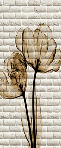 A.Monamour Adesivo Porta Autoadesiva 3D Fiori Di Tulipano A Raggi X Su Sfondo Bianco Muro Di Mattoni Vinile PVC Adesivi per Porte Interne Pellicola Adesiva Poster Sticker Murale Parete Carta da Parati