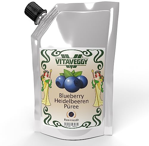 VITAVEGGY HEIDELBEER-FRUCHT-PÜREE 1kg von Food-United blueberry-fruit-puree für Blaubeeren-Smoothie-Saft Heidelbeer-Himbeer-Sorbet-Cocktail-Shake ohne Aroma- Farb- & Konservierungsmittel (1)