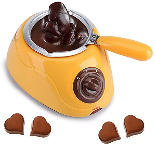 TOPINCN Fondoir à Chocolat, Mini Fondoir à Chocolat électrique avec Ensemble de Moules à Faire Soi-même, Température Réglable pour Une Utilisation Facile, Prise UE 220-230 V 20 W (Jaune)