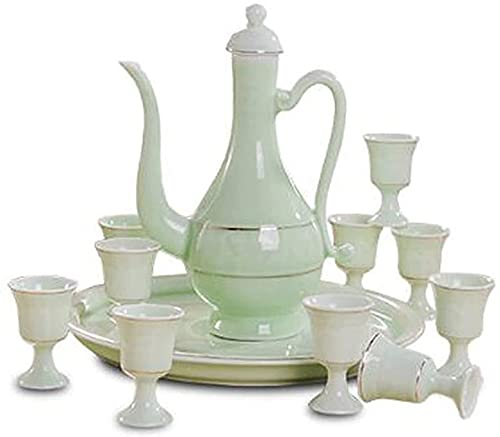 FURLOU Chinese Antique Ceramic Wine Set, Wine Jug X1, Wine Glass X10, Tray X1