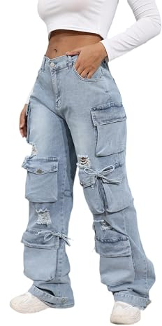 Ryehack Women’s Baggy Jeans Y2k Cargo Jeans Casual High Waist Baggy Denim Cargo Pants with Pockets Streetwear