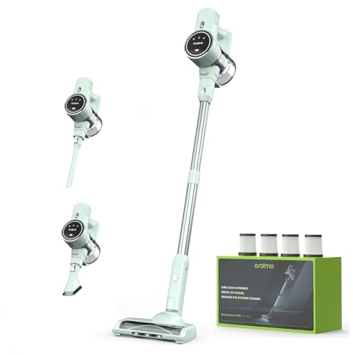 Oraimo Cordless Vacuum Cleaner 24KPA Max Brushless, Stick Hoover with LED Display, Self-Standing Stick Vacuum, for Pet Hair Home Hard Floor Carpet, Blue (MintGreen)