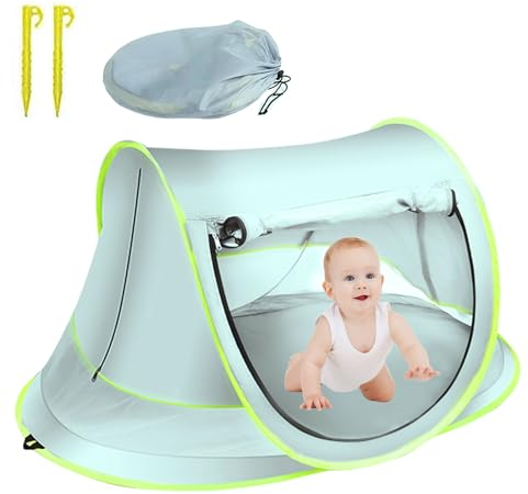 TOWEBOORY Baby Strandmuschel Strandzelt mit UV Schutz UPF 50+ Pop Up Tragbar Extra Light für Strand, Reisen, Wandern, Camping, Angeln (Blau)