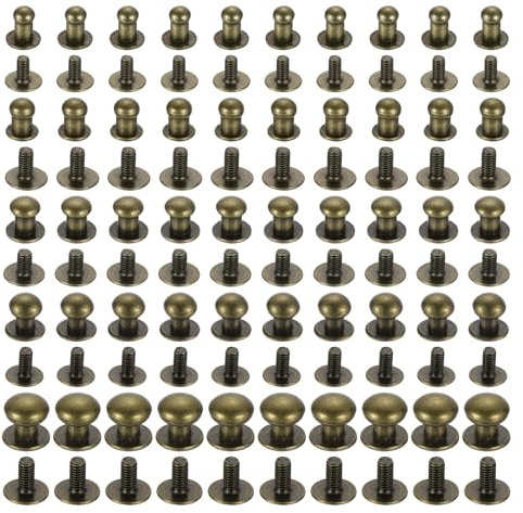 QUARKZMAN 4/5/6/7/8mm Kugelkopf Nieten Schraubnieten, 50 Stück Hohlnieten Runde Knopf Nippelnieten Schraubnieten für DIY Lederhandwerk Handtasche Gürtel, Bronzefarben