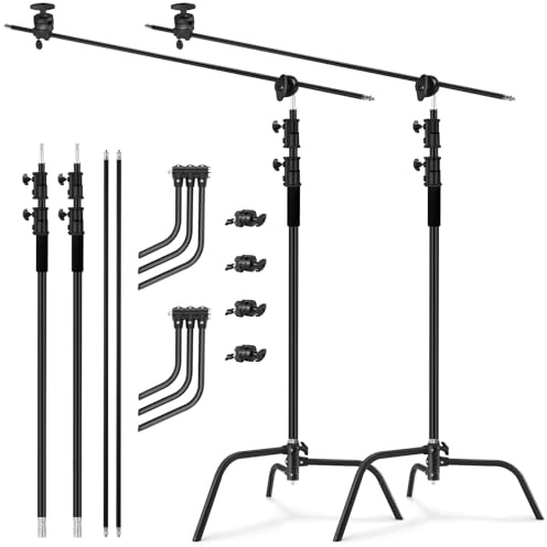 Soonpho 2-pack C stativ set stativ heavy-Duty stål C stativ i rostfritt stål svart 330 cm justerbart ljusstativ för studio softbox reflektor ljusstativ för Godox AD200 Pro SK400II Aputure 120D
