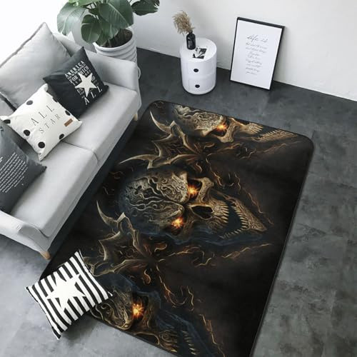 Alfombras de metal con diseño de calavera malvada para sala de estar, dormitorio, decoración estética, 5 x 7 pulgadas, suave, lavable, alfombra antideslizante