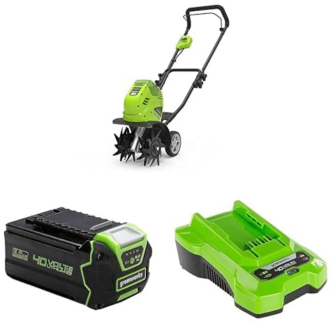 40V Akku-Gartenfräse Greenworks Rasenfräse mit Frontzinken G40TL, 25 cm Arbeitsbreite, 13 cm Frästiefe, 3 Jahre Garantie mit 40V 5Ah Lithium-Ionen-Akku Greenworks + 2A Universal Ladegerät