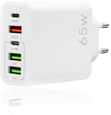 USB C-laddare 65 W, 5 Port USB C-uttag med snabbladdning nätadapter PD20W QC3.0 typ C adapter för iPhone 16 15 14 13 12 11 Pro Max SE 2020 XS XR iPad Samsung
