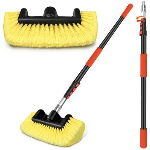 Jhkopqe 12FT Car Wash Brush with Extension Pole - Telescoping Long Handle Cleaning Tool with Non-Scratch Soft Bristles - Heavy Duty Aluminum Pole for RV, Truck, Boat, Solar Panels & High Windows