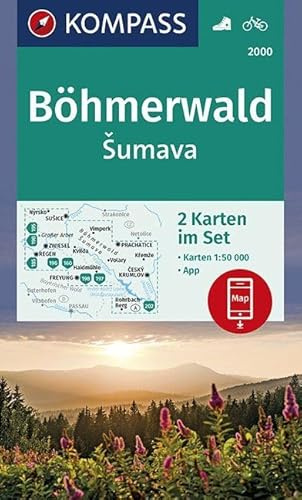 KOMPASS Wanderkarte Böhmerwald, Šumava: 2 Wanderkarten 1:50000 im Set inklusive Karte zur offline Verwendung in der KOMPASS-App. Fahrradfahren. (KOMPASS-Wanderkarten, Band 2000)