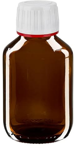 10 x Braunglasflasche 100ml / Medizinflasche inkl. Originalitäts-Schraubverschluss OV weiss DIN 28