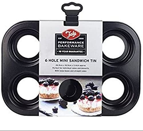 Tala Performance 6 Cup Loose Based Mini Sandwich Pan, made from Professional Gauge carbon steel with Eclipse Non-Stick Coating; Perfect for individual cakes and cheesecakes, 26.8x18.4x3.38 cm