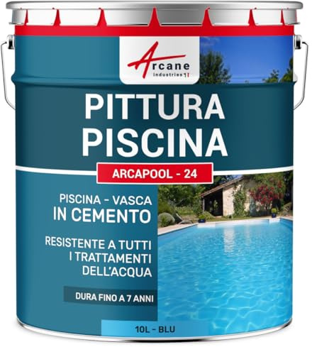 ARCANE INDUSTRIES Peinture Piscine béton - Peinture Hydrofuge pour Bassin en Ciment ou béton | Haute résistance sel & Immersion | ARCAPISCINE pour piscines - 10 L Bleu