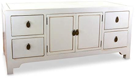 livasia China Sideboard Massivholz - 100x45x45cm - Chinesisches Lowboard aus Mahagoni, Asiatische Massivholzkommode handgefertigt (Weiß)