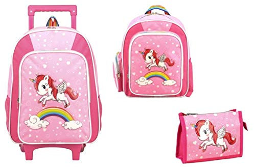 Stefano Kinder Reisegepäck Einhorn Unicorn Set Pink mit Regenbogen für Mädchen (3 Teile)