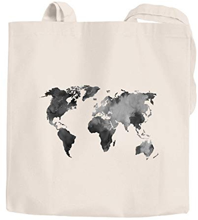 Autiga Jutebeutel Weltkarte Wasserfarben Watercolor World Map Baumwolltasche Stoffbeutel Einkaufstasche natur 2 lange Henkel