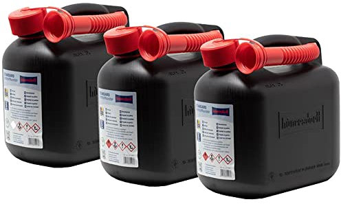 Tanica per carburante, 5 l, nero, per benzina e diesel, Made in Germany, approvata ONU, omologata TUV E10, adatta con tappo di sicurezza, con beccuccio... (3)