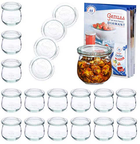 MamboCat 18er Set WECK-Tulpenglas 370 ml + 18 Glas-Deckel RR80 + Rezeptheft | Marmeladen-Gläschen klar | Ø 9 cm | Einmachen, Einkochen & Konservieren | Einweck-Zubehör