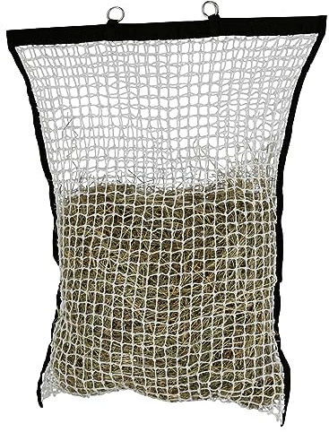 Kerbl Heunetz mit integrierter Füllhilfe | Weiß/Schwarz, 83 × 83 cm, ca. 5,5 kg Fassungsvermögen, Maschenweite 3 × 3 cm, zum Aufhängen