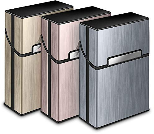 3 Piezas Portátil Caja de Cigarrillo Cigarette Case de Aleación de Aluminio Plastico Pitilleras para Hombre Mujer Caja Cigarrillo con Cerradura magnética para 20 Cigarrillos