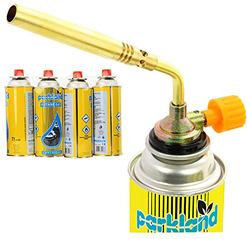 Taylor & Brown® Multi-Purpose Butane Gas Soldering Flamethrower Blow Torch Head Adjustable Flame Manual Ignition for Camping Cooking BBQ Brazing + 4 Gas Refills