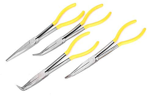 Set di pinze a becco lungo 25° 45° 90° Piegatura e punta dritta in acciaio al carbonio Pinze lunghe 27,9 cm con manici curvi