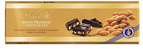 Lindt Tableta de Chocolate Gama Oro, Chocolate negro con almendras enteras, intenso, chocolate suizo tradicional, 300gr