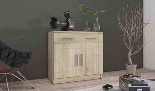 Kommode Sideboard PARIS 2F-2S Wohnwand Wohnzimmer Anbauwand Sonoma Eiche