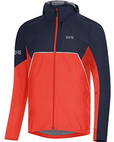 GORE WEAR R7 Giacca da Corsa con Cappucio per Uomo Partial GORE-TEX INFINIUM, L, Rosso Vermiglio/Blu Marino