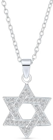 Bling Jewelry Ciondolo Collana Stella di David Hanukkah Judaica: Accenti CZ, Argento Sterling, Donne e Ragazze Bat Mitzvah