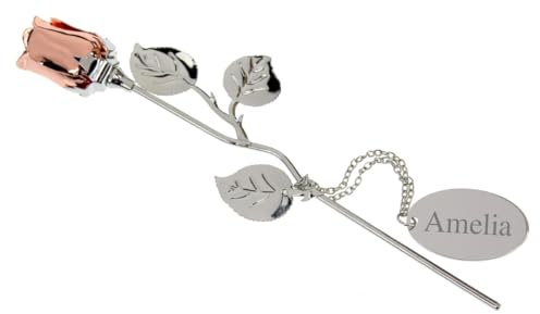 Personalised Engraved Silver Plated Rose Gold Rose - 18cm