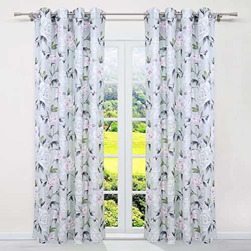SCHOAL Gardinen mit Ösen Blickdichte Vorhänge Landhaus Ösenschal Wohnzimmer Gardinenschal mit Blumen Muster 1 Stück BxH 135x145cm