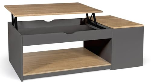 IDMarket - Table Basse Plateau relevable rectangulaire ELEA avec Coffre Bois Gris et façon hêtre