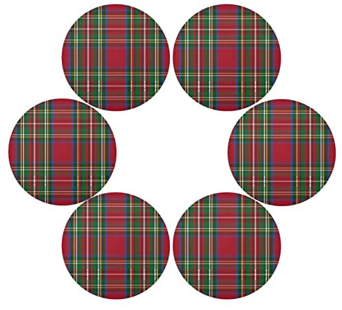 Weihnachten Tischsets Weihnachten Rot und Grün Tartan Plaid Streifenmuster Runde Tischsets Set von 6 Stück für Küchentisch Waschbar Küche Tischsets Platzsets