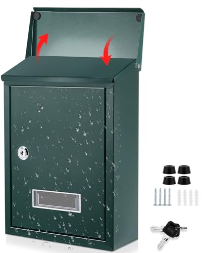Amylove Abschließbarer Wandbriefkasten für den Außenbereich, Vorschlagsbox mit 2 Schlüsseln, Metall-Spendenbox mit Schlitz für Büro, Wohltätigkeitsorganisationskarten, Geldabstimmung, Sammlung, 21,6