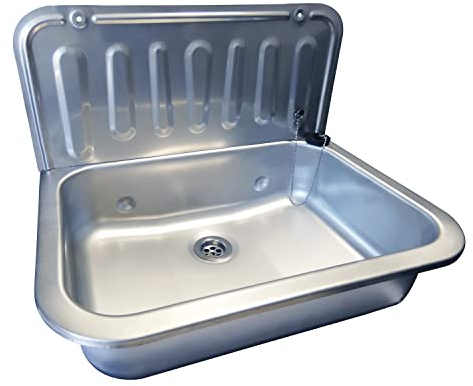 kör4u Ausgussbecken 50cm, aus robustem Edelstahl für Keller, Waschküche, Garten, Spülbecken, inkl. Abflussstopfen