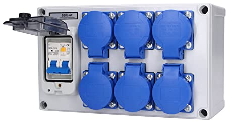 Asixxsix Scatola di Derivazione Esterna Impermeabile,Scatola di Derivazione a Muro con 6Prese Tedesche di Posizione Presa di Corrente,Interruttore Automatico,Coperchio a Chiusura Automatica