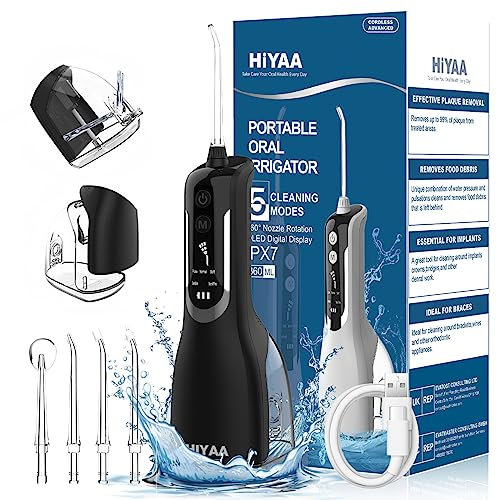 Water Flossers for Teeth Cordless Oral Irrigator Dental Flosser with 5 Modes, 360ML Portable Dental Water Flosser with 4 Jet Tips & USB Rechargeable Use for Travel -Black