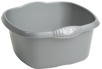 Aurora - High Grade Plastic 32cm Square Washing Up Bowl Kitchen Sink, Basin Mixing & Tidy Organizer with 9L Capacity. (Silver)