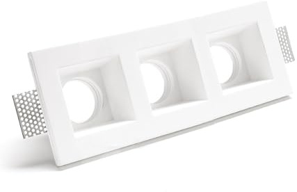 YASTA Porta Faretto Quadrato Da Incasso In Gesso Bianco 3 Luci Da Soffitto Verniciabile GS-5054