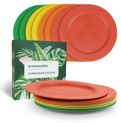greenandlife 8er 25cm Teller Set, Unzerbrechliche Speiseteller, Mehrweg Kinderteller, Leicht Plastikteller, Camping Essteller, Mikrowellen& Spülmaschinenfest