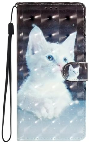 Hülle für Samsung Galaxy A72 4G/5G Handyhülle [Premium PU Leder] [Kartenfach] [Standfunktion] TPU Stoßfest Schutzhülle Klapphülle Handytasche Lederhülle für Samsung Galaxy A72 4G/5G,Weiße Katze